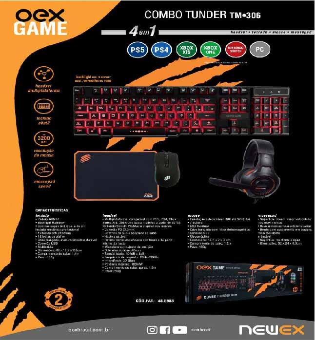 COMBO GAMER OEX THUNDER 4 EM 1 TM306